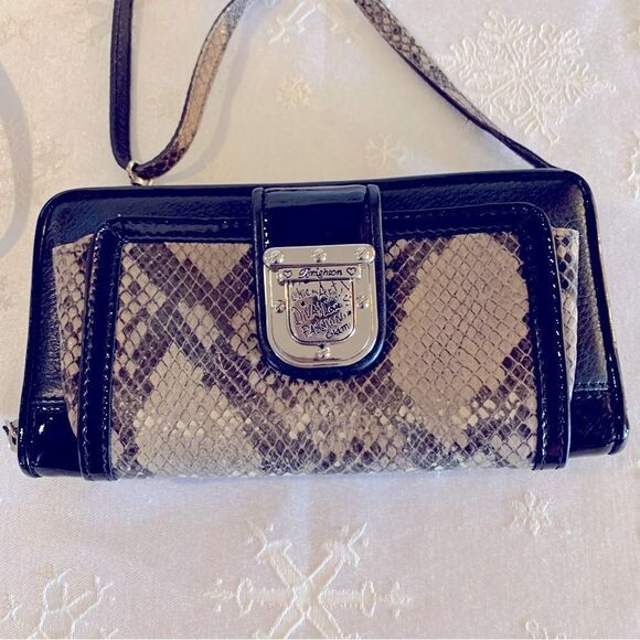 Brighton Wallet Crossbody Handbag Smooth & Patent Leather Snakeskin Print - Picture 2 of 9